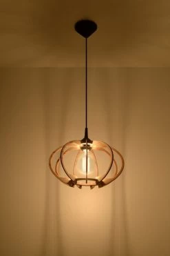 Sollux MANDELINO Holz Lamellen Hängeleuchte Natur, Schwarz 1-flg. E27 -Beleuchtung Rabatte 0392 3