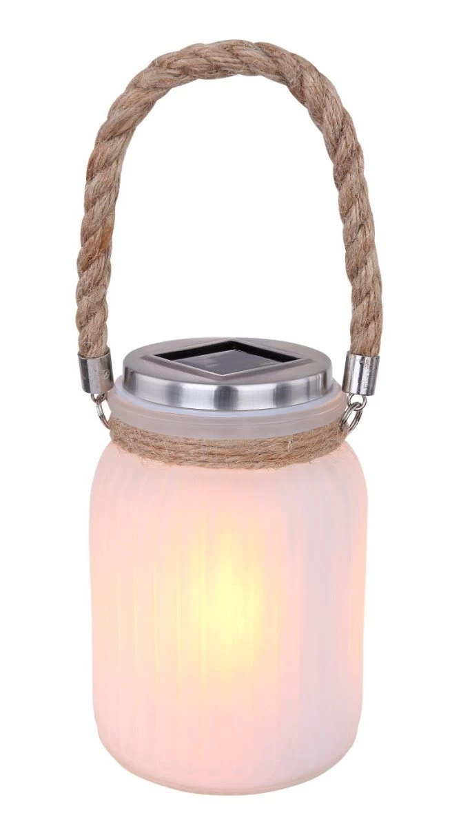 Solarglas Mit Kordel Satiniert LED Flackert Von Globo 2 Solarglas Mit Kordel Satiniert LED Flackert Von Globo – Bild 2