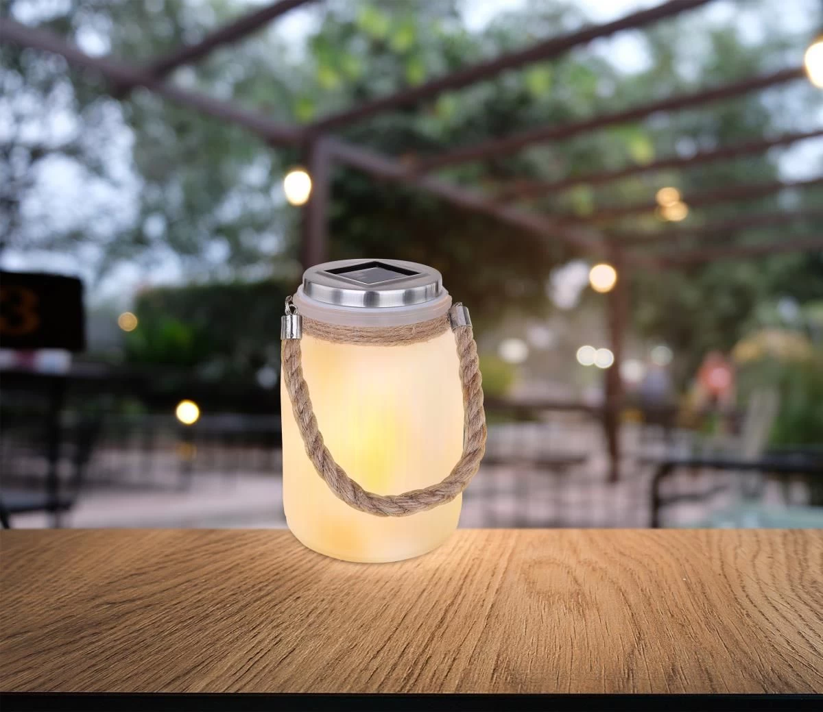 Solarglas Mit Kordel Satiniert LED Flackert Von Globo 4 Solarglas Mit Kordel Satiniert LED Flackert Von Globo – Bild 4