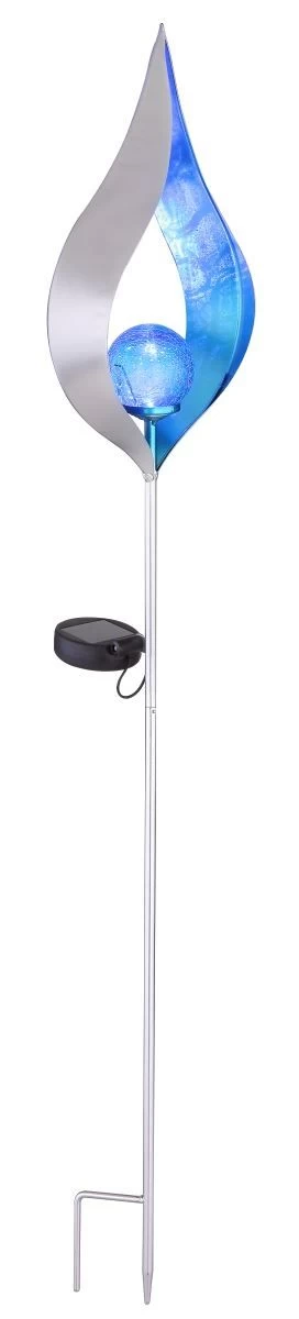 Design Solarleuchte Silber Mit Blauer Glaskugel 17,5x6x90cm Mit Erdspieß Von Globo 2 Design Solarleuchte Silber Mit Blauer Glaskugel 17,5x6x90cm Mit Erdspieß Von Globo – Bild 2