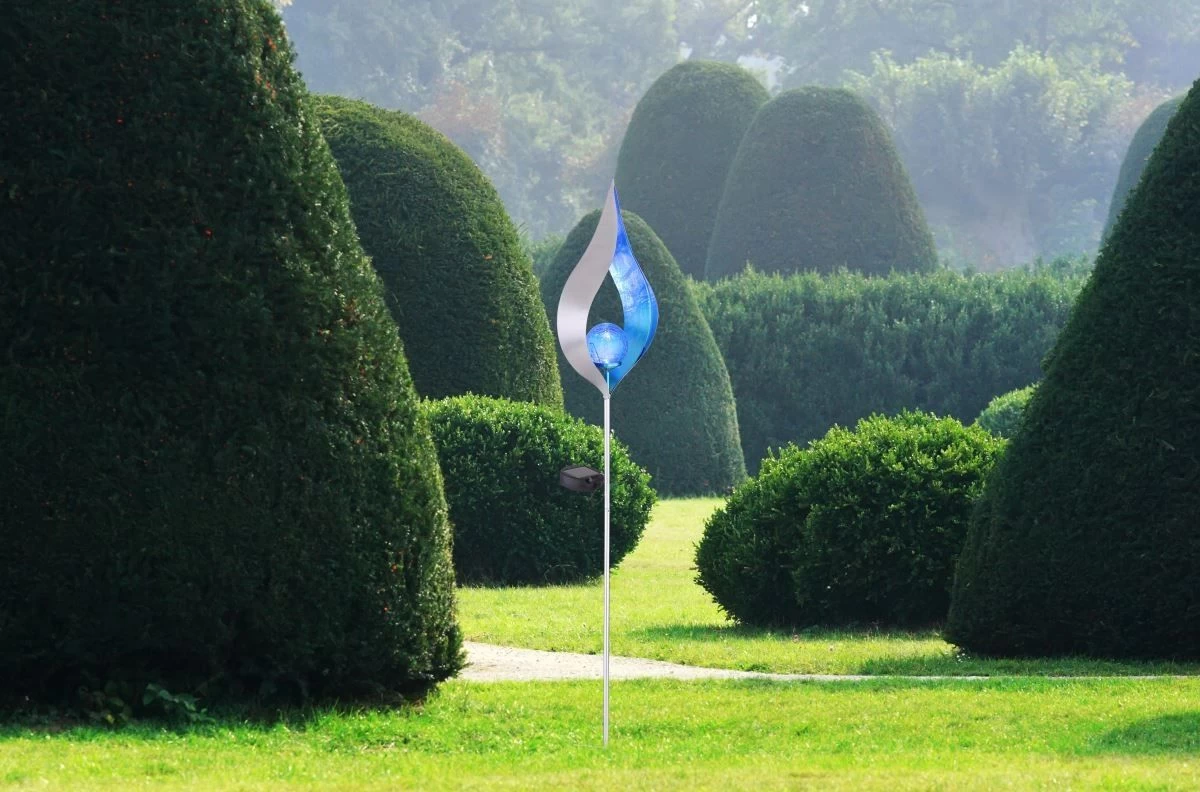 Design Solarleuchte Silber Mit Blauer Glaskugel 17,5x6x90cm Mit Erdspieß Von Globo 6 Design Solarleuchte Silber Mit Blauer Glaskugel 17,5x6x90cm Mit Erdspieß Von Globo – Bild 6