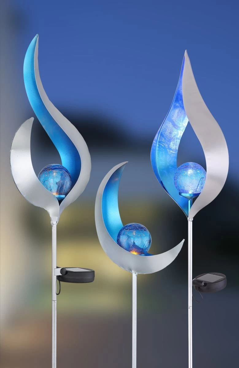 Design Solarleuchte Silber Mit Blauer Glaskugel 17,5x6x90cm Mit Erdspieß Von Globo 7 Design Solarleuchte Silber Mit Blauer Glaskugel 17,5x6x90cm Mit Erdspieß Von Globo – Bild 7