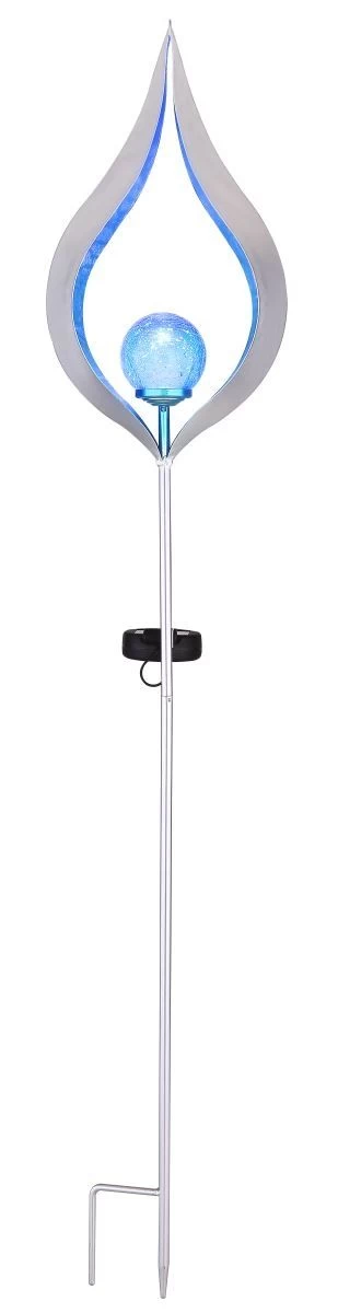 Design Solarleuchte Silber Mit Blauer Glaskugel 17,5x6x90cm Mit Erdspieß Von Globo 3 Design Solarleuchte Silber Mit Blauer Glaskugel 17,5x6x90cm Mit Erdspieß Von Globo – Bild 3