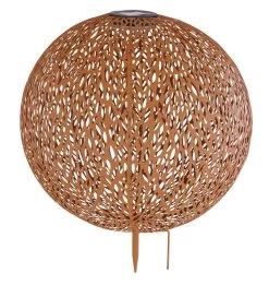 LED Solarleuchte Kugel Aus Metall Mit Dekorstanzungen Rostfarbend 400mm Von Globo