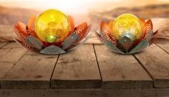 LED Solarleuchte Blüte Mit Glaskugel Amber Grün Goldfarbend 22x13,8cm Von Globo -Beleuchtung Rabatte 33655 am 1