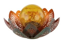 LED Solarleuchte Blüte Mit Glaskugel Amber Grün Goldfarbend 22x13,8cm Von Globo