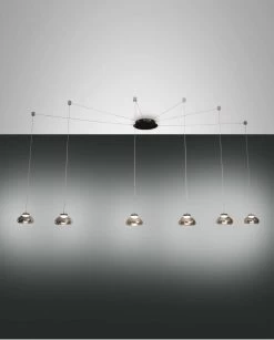 LED Hängeleuchte Schwarz Rauchglas Fabas Luce Arabella 350cm 6-flg. 4320lm Dimmbar