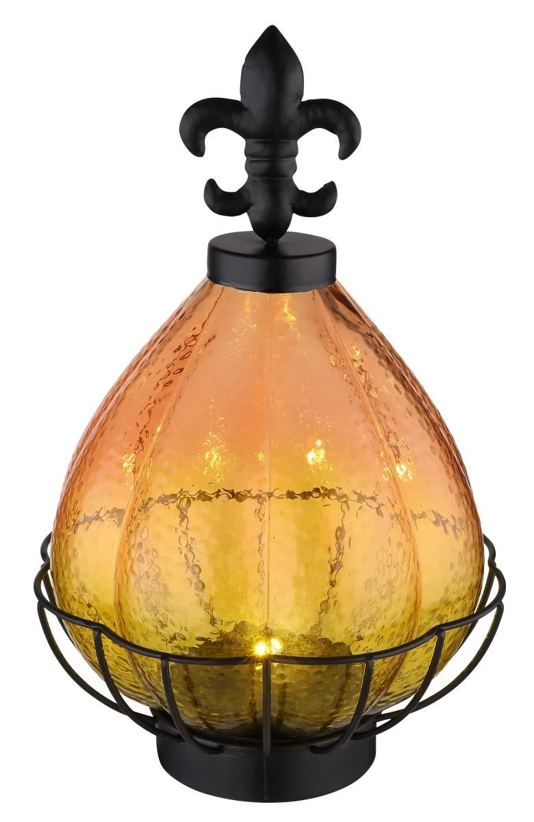 LED Solar Tischleuchte Glastropfen In Metallkäfig, Orange Schwarz-matt 17x25cm Von Globo 2 LED Solar Tischleuchte Glastropfen In Metallkäfig, Orange Schwarz-matt 17x25cm Von Globo – Bild 2