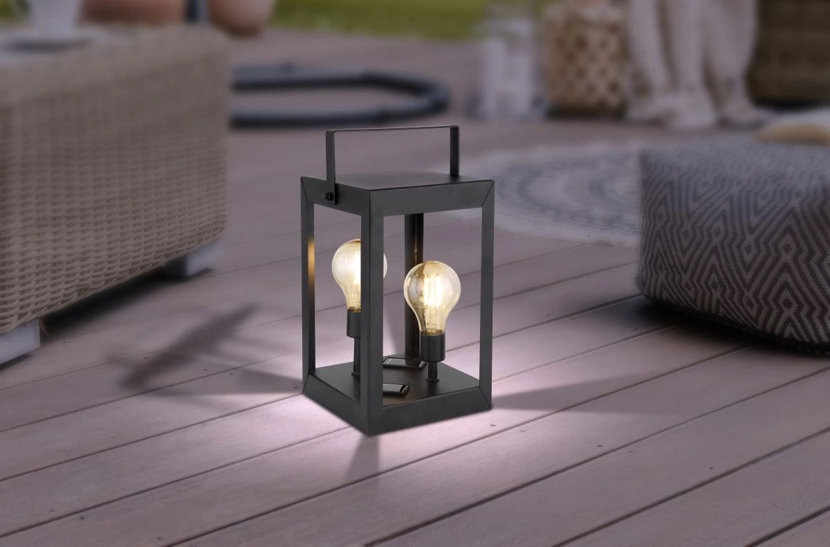 LED Solar Laterne Mit 2x Edison Leuchtmittel Schwarz Amber LBH 14x14x28cm Von Globo 5 LED Solar Laterne Mit 2x Edison Leuchtmittel Schwarz Amber LBH 14x14x28cm Von Globo – Bild 5