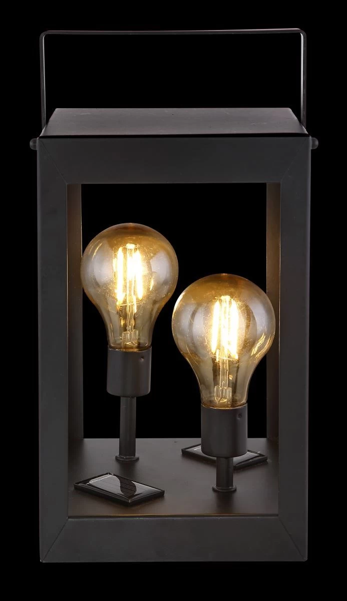 LED Solar Laterne Mit 2x Edison Leuchtmittel Schwarz Amber LBH 14x14x28cm Von Globo 4 LED Solar Laterne Mit 2x Edison Leuchtmittel Schwarz Amber LBH 14x14x28cm Von Globo – Bild 4