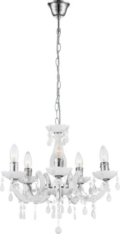 Globo Cuimbra Ii Hänge Kronleuchter Weiß, Chrom 5x E14 Dimmbar 44x128cm