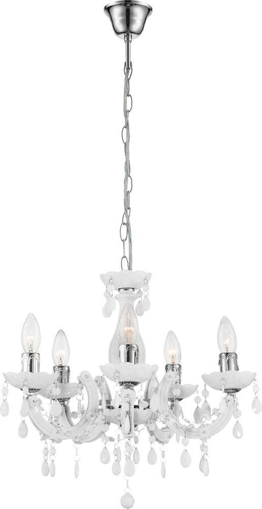 Globo Cuimbra Ii Hänge Kronleuchter Weiß, Chrom 5x E14 Dimmbar 44x128cm 1 Globo Cuimbra Ii Hänge Kronleuchter Weiß, Chrom 5x E14 Dimmbar 44x128cm