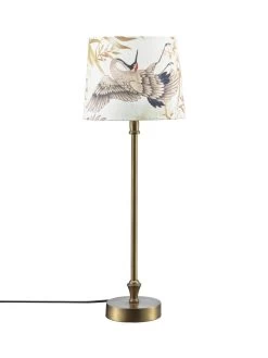 PR Home Liam Schmale Fensterbank Tischlampe Messing Textilschirm Arella E27 56x20x20cm