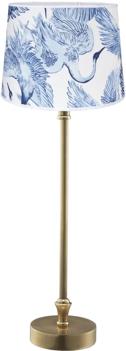 PR Home Liam Schmale Fensterbank Tischlampe Messing Textilschirm Blau Vogel E27 59x20x20cm 1 PR Home Liam Schmale Fensterbank Tischlampe Messing Textilschirm Blau Vogel E27 59x20x20cm