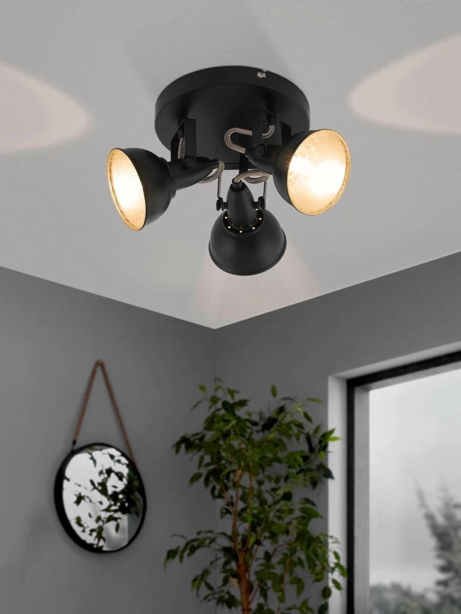 EGLO THORNTON Deckenstrahler Schwarz, Gold 3x E14 21x21cm 2 EGLO THORNTON Deckenstrahler Schwarz, Gold 3x E14 21x21cm – Bild 2