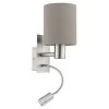 EGLO PASTERI Textil Wandlampe E27 Taupe Mit Led Leselampe