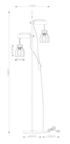 Globo Mina Stehleuchte Schwarz, Natur 2x E27 Mit Schalter 47x25x168cm