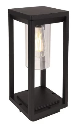 Globo Candela Sockelleuchte Schwarz Matt, Klar E27 Dimmbar 15x15x35cm