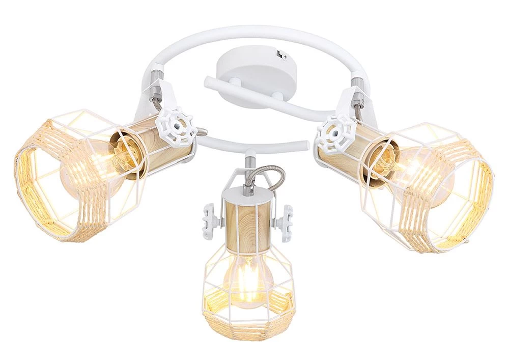 Globo Bana Deckenstrahler Weiß, Natur Holzfarbend 3x E27 Dimmbar 25x20cm 1 Globo Bana Deckenstrahler Weiß, Natur Holzfarbend 3x E27 Dimmbar 25x20cm