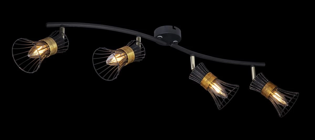 Globo Purra Deckenstrahler Schwarz, Gold 4x E14 Dimmbar 70x9x22cm 1 Globo Purra Deckenstrahler Schwarz, Gold 4x E14 Dimmbar 70x9x22cm