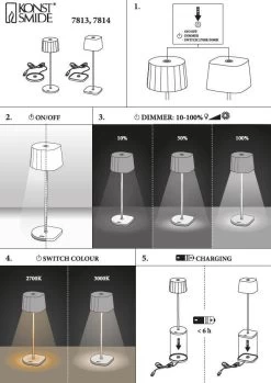 KONSTSMIDE Capri LED USB Akku Tischleuchte Weiss Dimmbar 2700/3000K -Beleuchtung Rabatte mountingcapri 1
