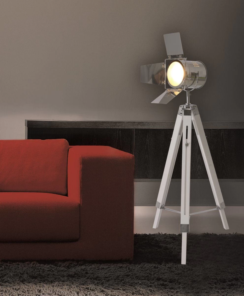 Dreibein Stehleuchte Im Retro Scheinwerfer Look Weiß Näve Holly E27 4 Dreibein Stehleuchte Im Retro Scheinwerfer Look Weiß Näve Holly E27 – Bild 4