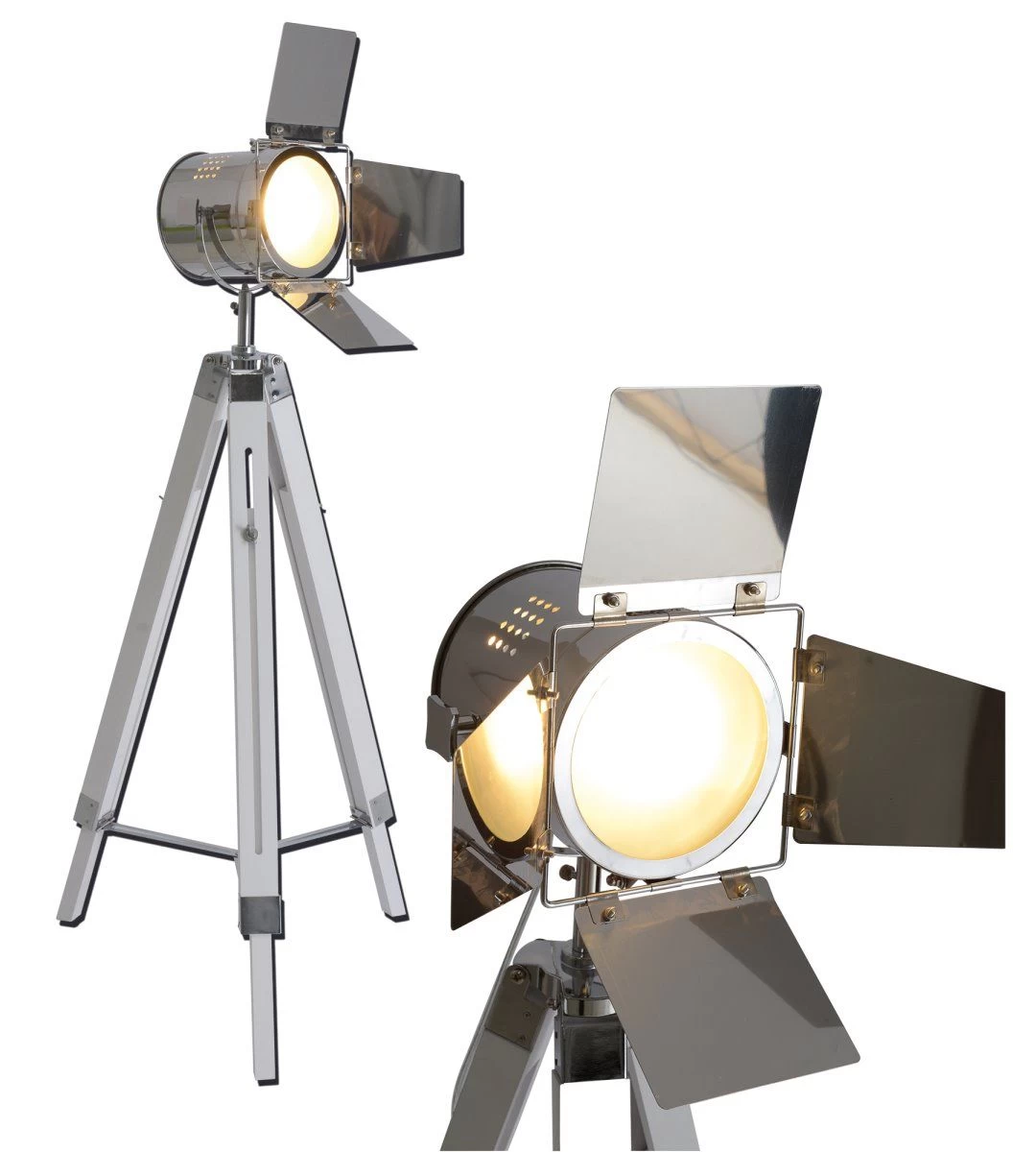 Dreibein Stehleuchte Im Retro Scheinwerfer Look Weiß Näve Holly E27 5 Dreibein Stehleuchte Im Retro Scheinwerfer Look Weiß Näve Holly E27 – Bild 5