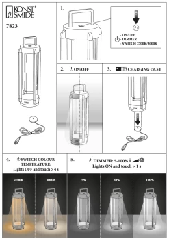 KONSTSMIDE Otranto LED USB Akku Laterne Rund Dimmbar 2700K/3000K -Beleuchtung Rabatte otranto