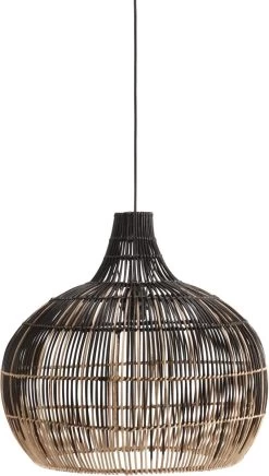 Rattan Hängelampe Aus Geflochtenen Naturmaterial Natur Schwarz PR Home Martha 50cm E27