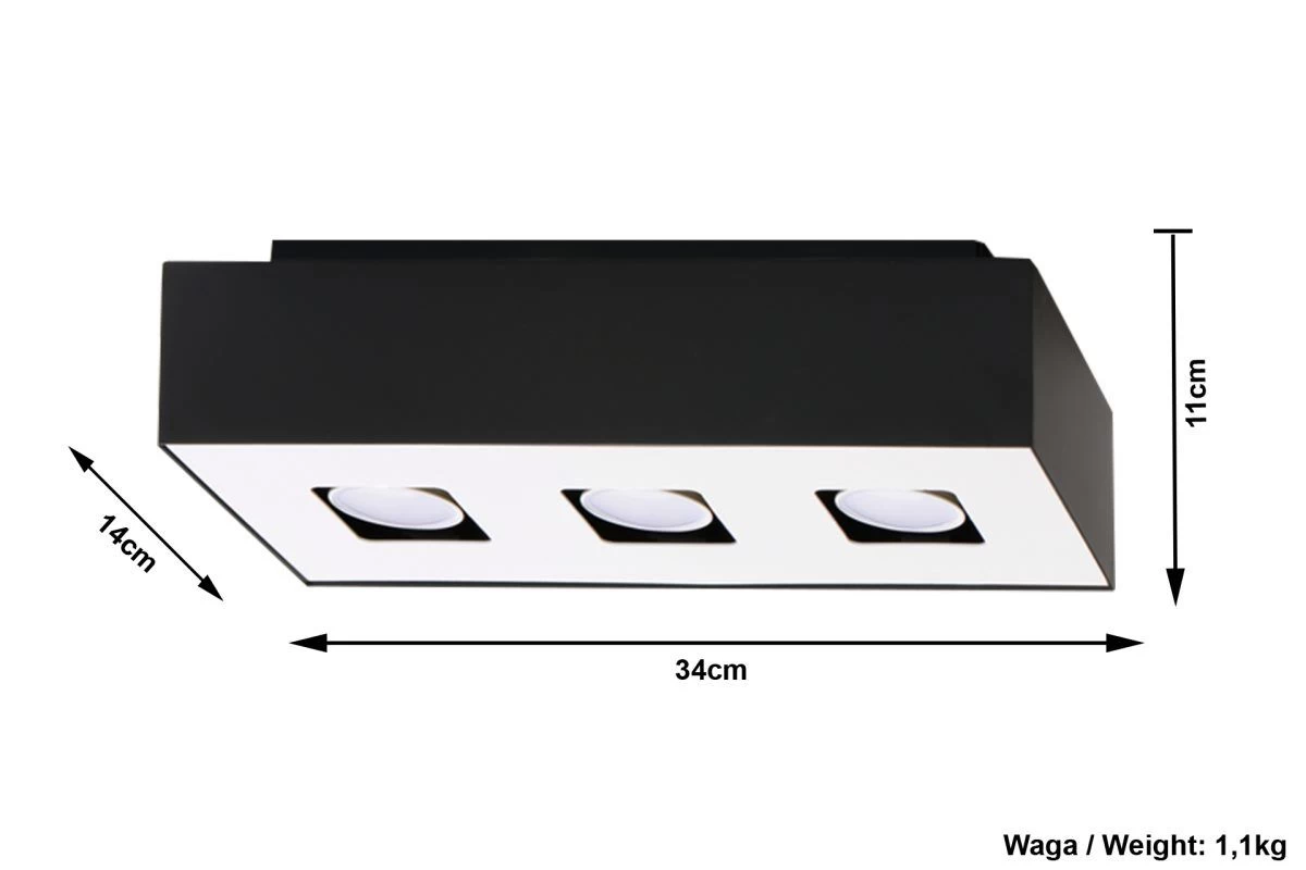 Sollux MONO Moderne Aufbauleuchte Eckig Schwarz, Weiss 3-flg. GU10 4 Sollux MONO Moderne Aufbauleuchte Eckig Schwarz, Weiss 3-flg. GU10 – Bild 4