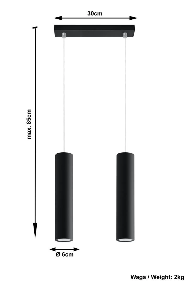 Sollux LAGOS Zylinder Hängelampe Schwarz 2-flg. GU10 4 Sollux LAGOS Zylinder Hängelampe Schwarz 2-flg. GU10 – Bild 4