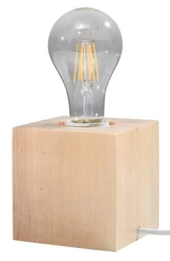 Sollux Ariz Tischlampe Natur Holz E27 Mit Kabelschalter 10x10x10cm