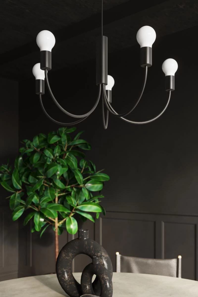 Sollux Piccolo 3 Moderner Kronleuchter Schwarz 3x E27 Dimmbar 45x45x100cm 3 Sollux Piccolo 3 Moderner Kronleuchter Schwarz 3x E27 Dimmbar 45x45x100cm – Bild 3