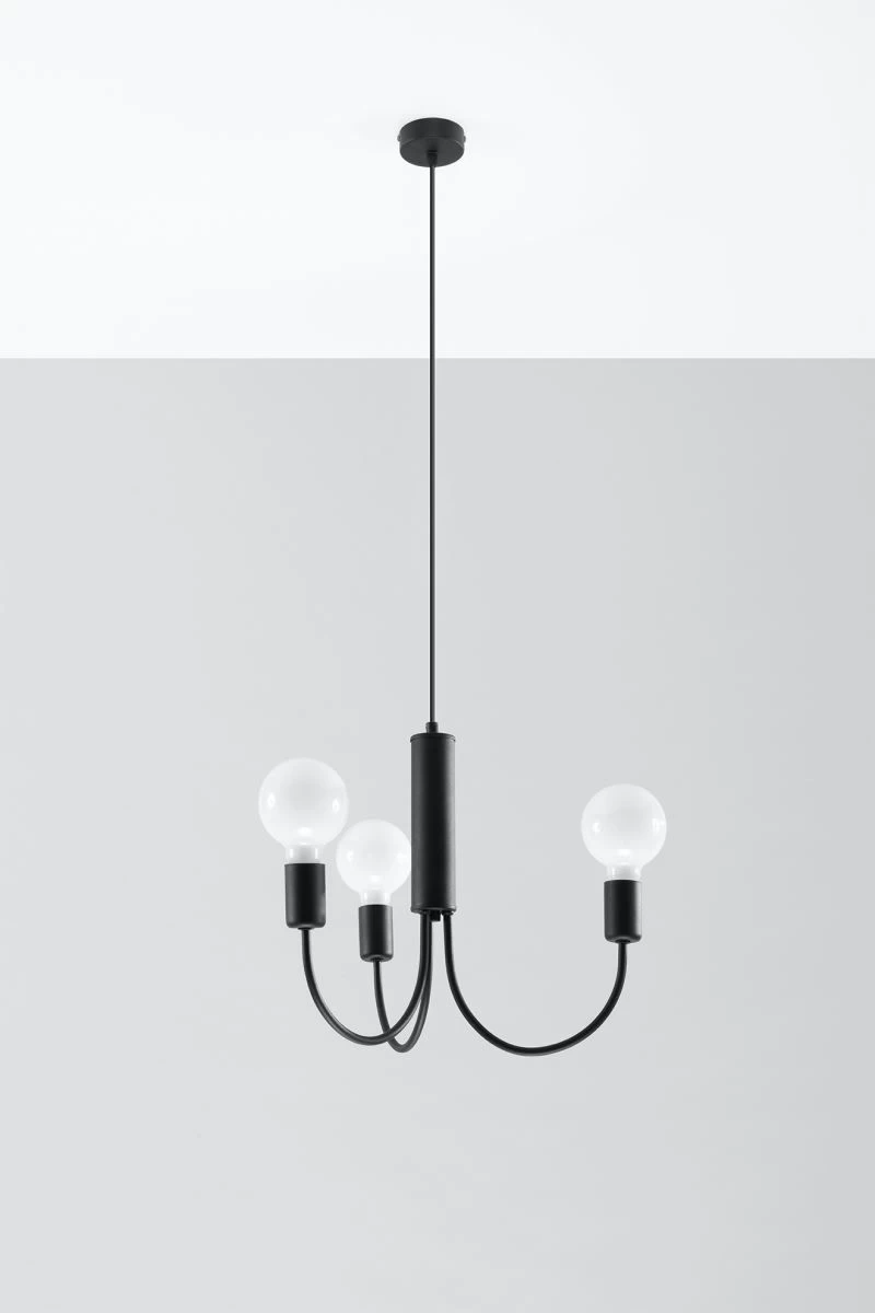 Sollux Piccolo 3 Moderner Kronleuchter Schwarz 3x E27 Dimmbar 45x45x100cm 8 Sollux Piccolo 3 Moderner Kronleuchter Schwarz 3x E27 Dimmbar 45x45x100cm – Bild 8
