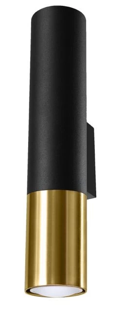 Sollux Loopez Wandlampe Schwarz, Golden 2x GU10 Dimmbar 6x8x29cm